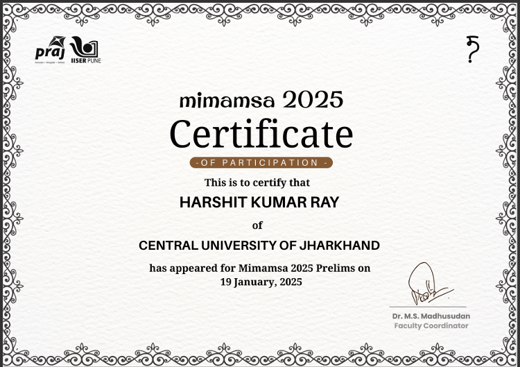 Certificate of Participation - Mimamsa 2025